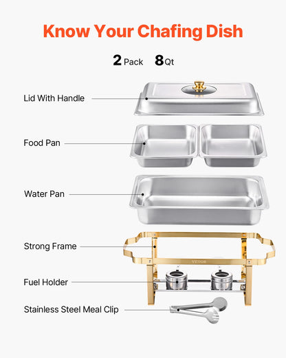 SucceBuy Chafing Dish Buffet Set | 2 or 4 Pack | Stainless Steel Half Size Pans | CE Certified | Catering Warmer