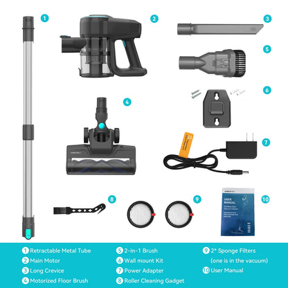 YISORA N300 Cordless Upright Vacuum Cleaner – 20kPa, Lightweight Stick Vacuum for Carpet, Hard Floor & Pet Hair