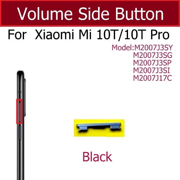 Xiaomi Mi 10T / 10T Pro side volume and power button replacement spare part, black electronic component for device repair