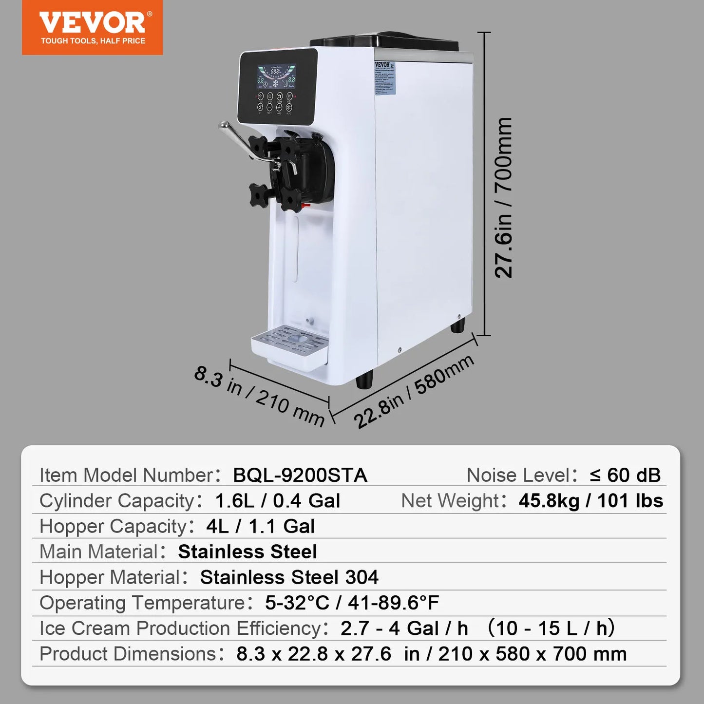 SucceBuy Commercial Soft Serve Ice Cream Machine – Single Flavor, Touch Screen, Auto Clean