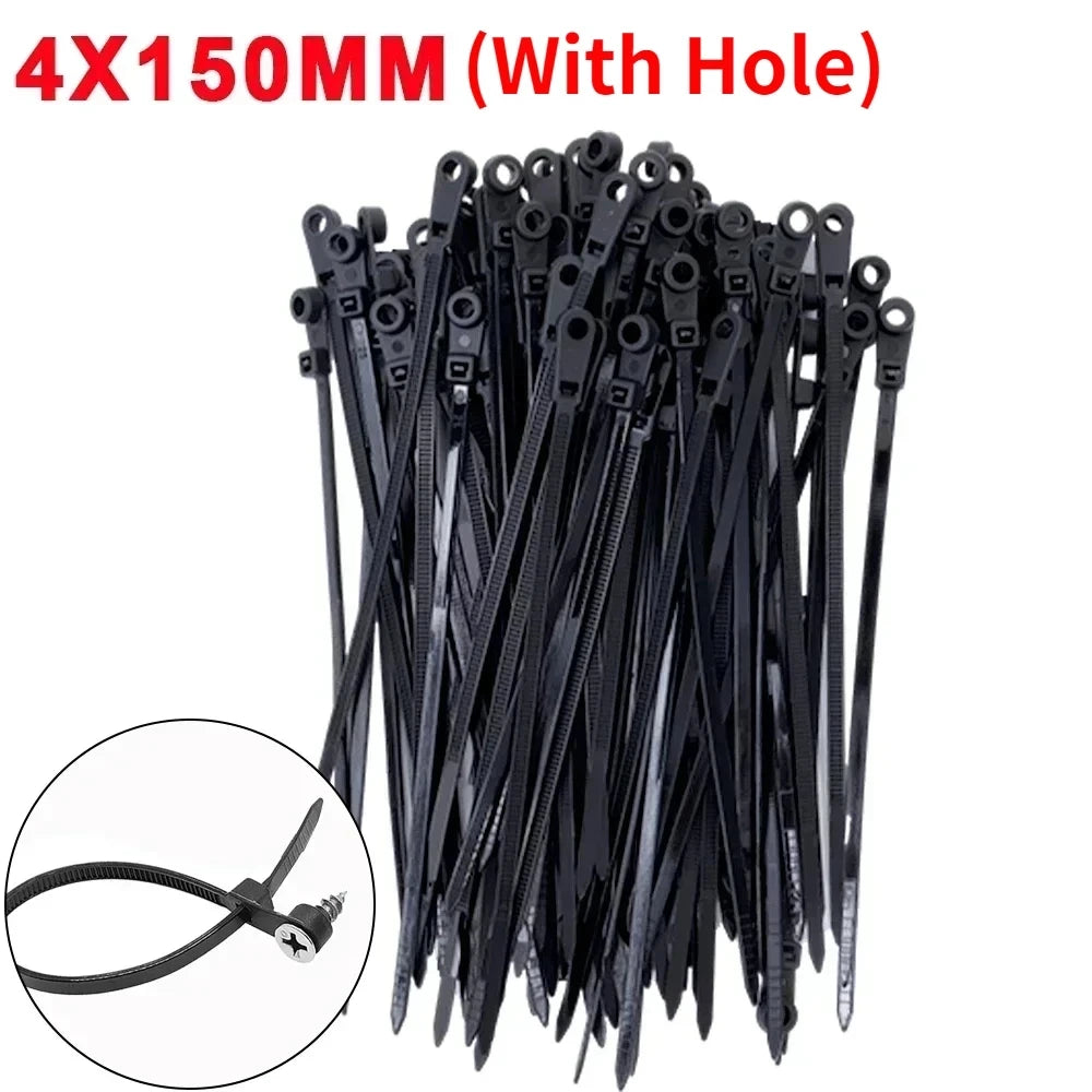 Self-Locking Nylon Cable Ties with Screw Hole Mount 100–200pcs