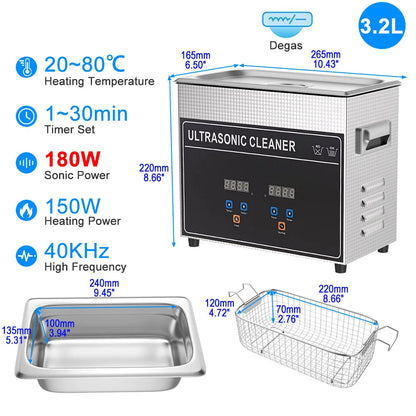 Ultrasonic Cleaner Bath 800ml–30L – Heated 35W–900W Portable Washing Machine, EU/UK/AU/US Plug