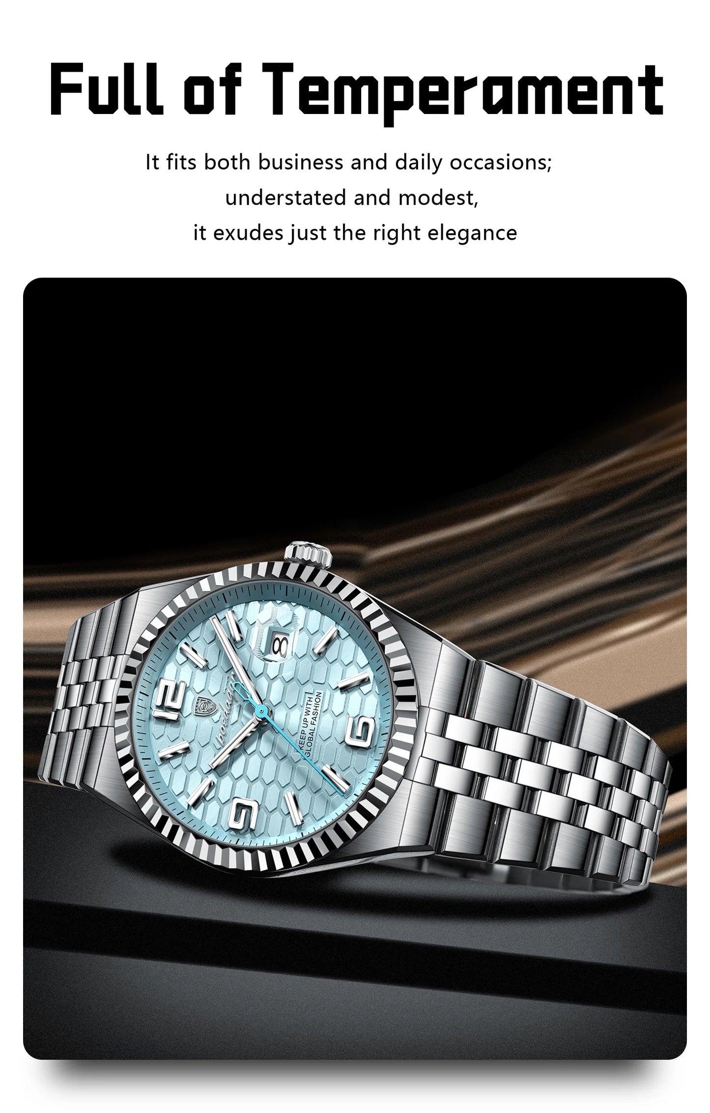 POEDAGAR Men's Luxury Watch – Stainless Steel, Waterproof, Luminous, Date Display, With Box