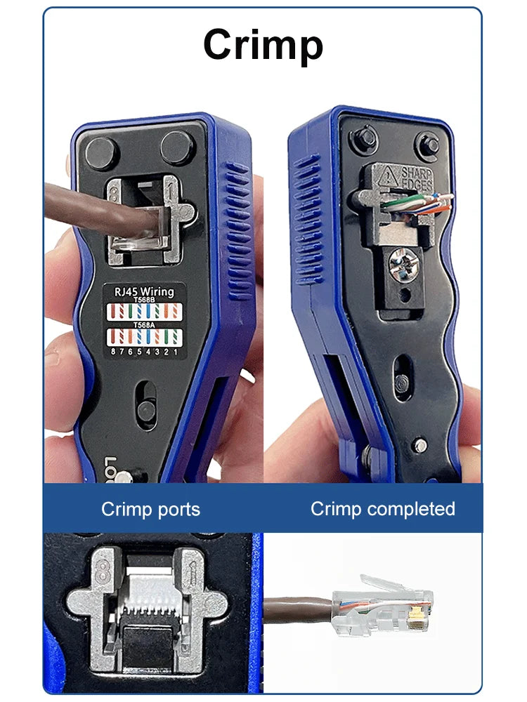 OMAY RJ45 UTP Crimper Tool | CAT5/6/7/8 Pass-Through Ethernet Cable Stripper & Connector Kit