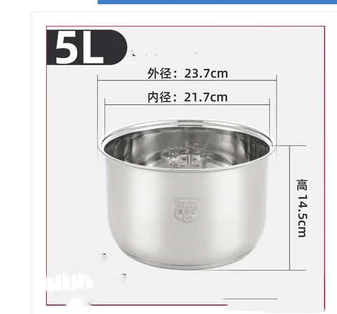 Stainless Steel 304 Rice Cooker Liner | 1.2L–8L | Compatible with Oxhaier, SKG & Universal Brands