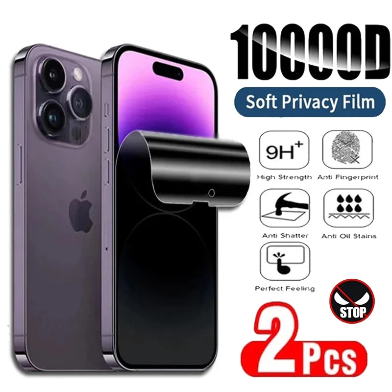 Privacy Hydrogel Film for iPhone | Anti-Spy Screen Protector for iPhone 6-16 Pro Max, X, XR, XS (2pcs)