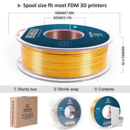 Geeetech Tri-Color Silk PLA Filament 1.75mm – 1KG Spool, Vacuum Packed