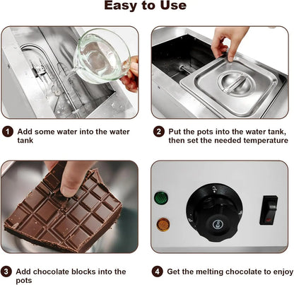 Chocolate Melting & Tempering Machine – 2/3 Tank Stainless Steel with Lid
