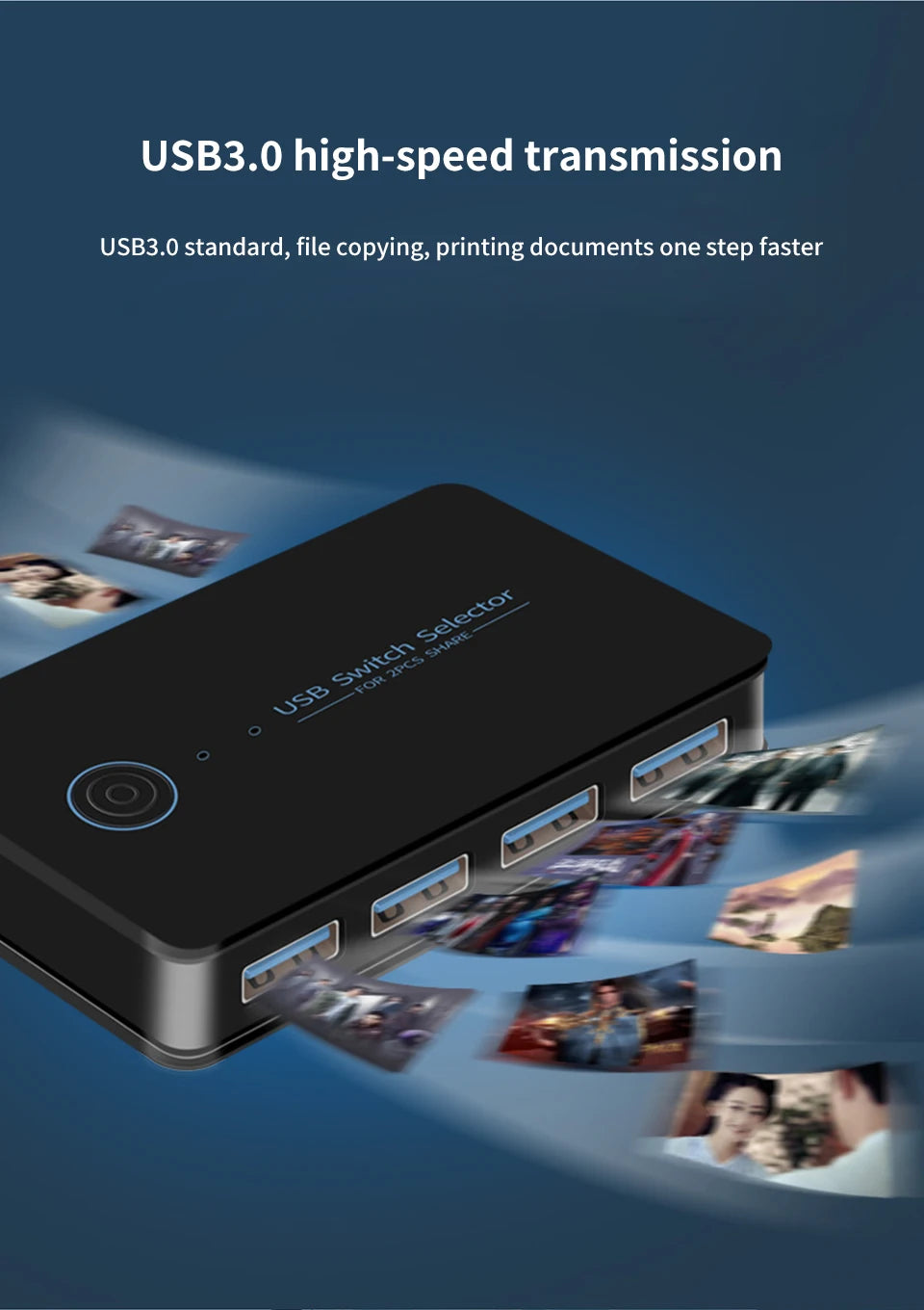 USB 3.0 KVM Switch – 2 Inputs, 4 Outputs, Shared Keyboard Mouse Printer Hub