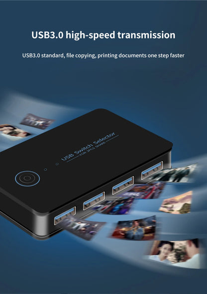 USB 3.0 KVM Switch – 2 Inputs, 4 Outputs, Shared Keyboard Mouse Printer Hub
