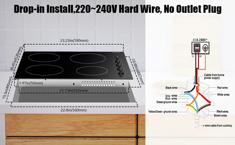 Karinear 4-Burner Electric Cooktop 24" – 6000W Built-in Induction Hob