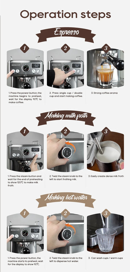 HiBREW H10A 20Bar Semi-Automatic Espresso Machine – 58mm Portafilter, Metal Case