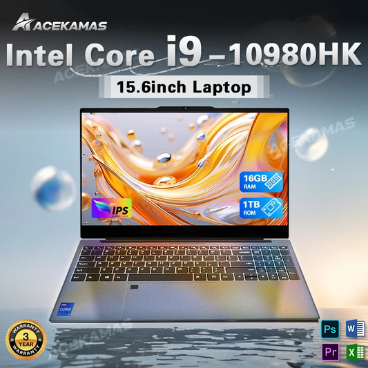 ACEKAMAS 15.6" Gaming Laptop – Intel Core i9-10980HK, 16GB DDR4, up to 2TB SSD, IPS, Windows 11 Pro | 2026