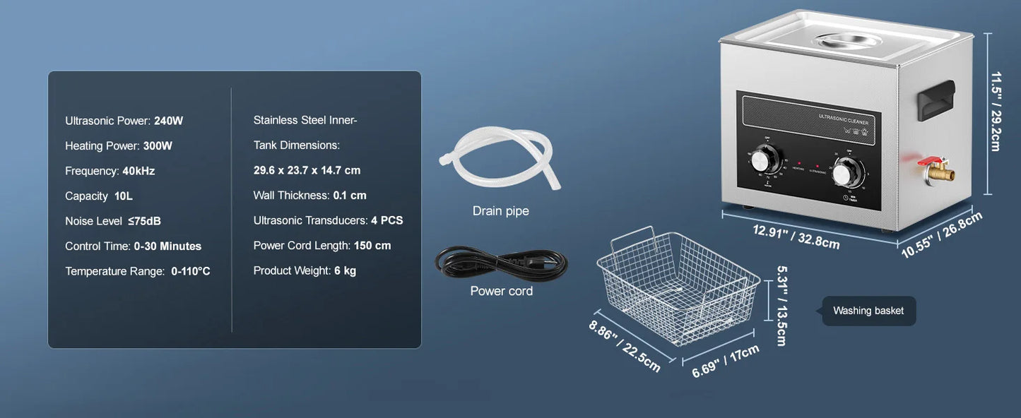 SucceBuy Ultrasonic Cleaner 2L–30L | Heater & Timer | Lab, Auto Parts, Jewelry