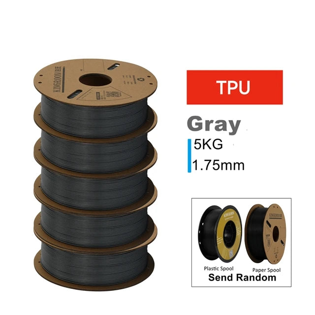 KINGROON 3D Printer Filament Bundle – 5KG, 1.75mm PLA / PETG / TPU / ABS, No Bubbles, Random Spool