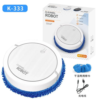 R.E.D. Shopping smart sweeping and mop robot with humidifying spray cleaning a hardwood floor, automatic floor cleaner in action