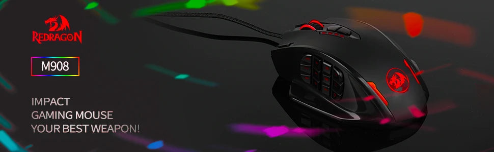 Redragon M908 RGB Gaming Mouse – 12400 DPI, 18 Programmable Buttons, USB Wired