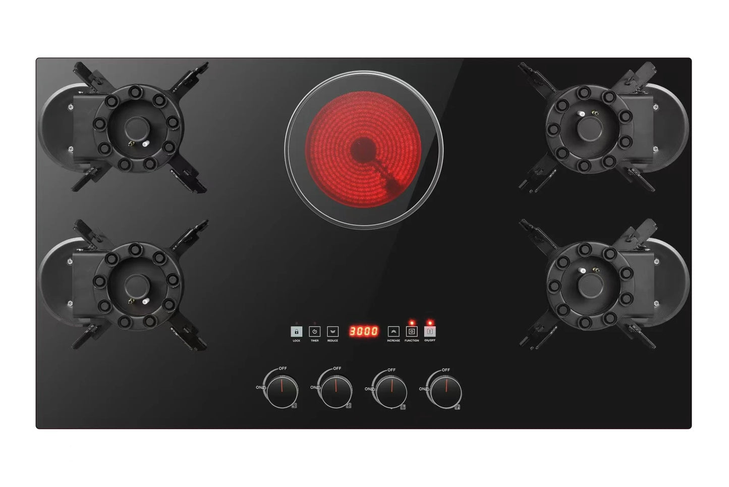 ALK 5-Burner Built-In Gas & Electric Cooktop – 36" Ceramic Glass, 220V