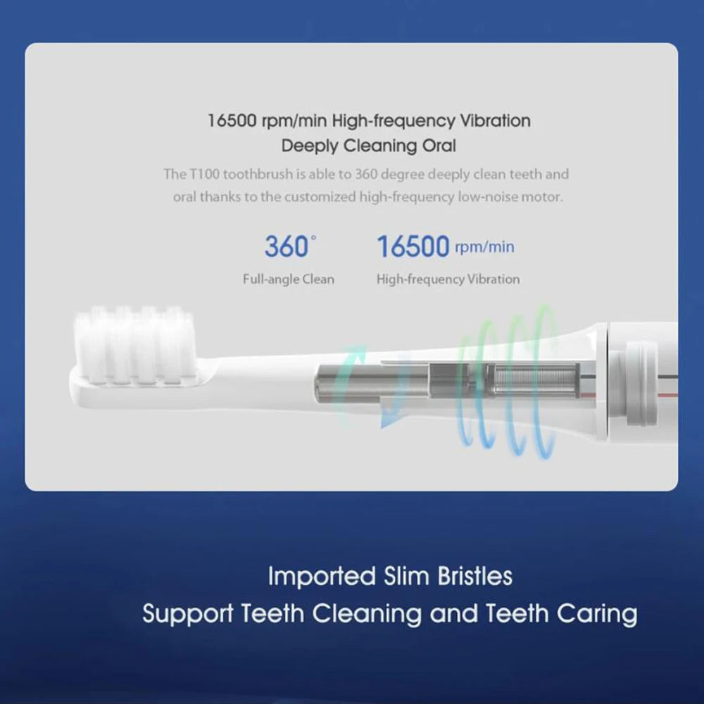 XIAOMI MIJIA T100 Sonic Electric Toothbrush – USB Rechargeable, IPX7 Waterproof, Ultrasonic Auto