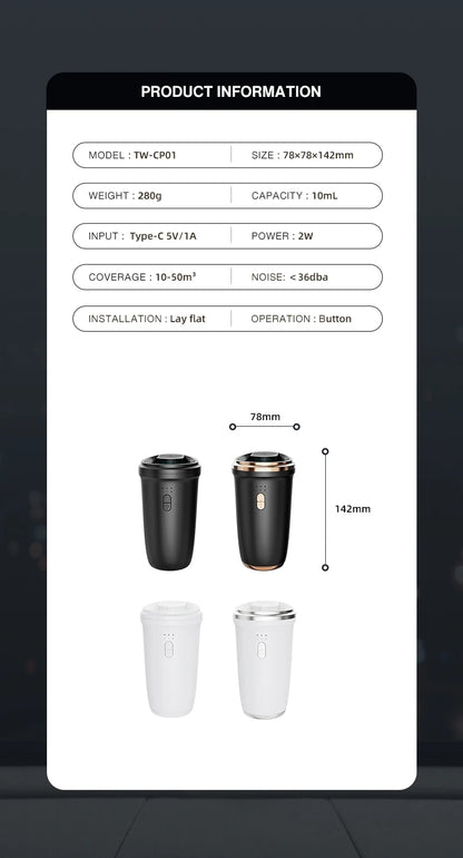 Namste Car Air Freshener | 50m³ Waterless Aroma Diffuser | Essential Oils | Aluminum | USB-C | Black