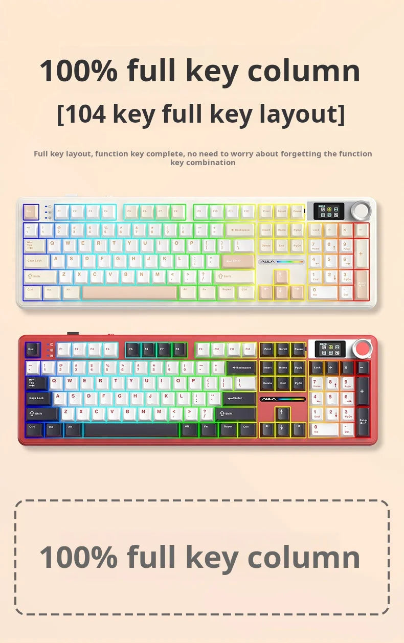 AULA F108Pro Wireless Mechanical Keyboard – UK Layout, Bluetooth Tri-Mode, Gasket, Hot-Swap, RGB, 104 Keys
