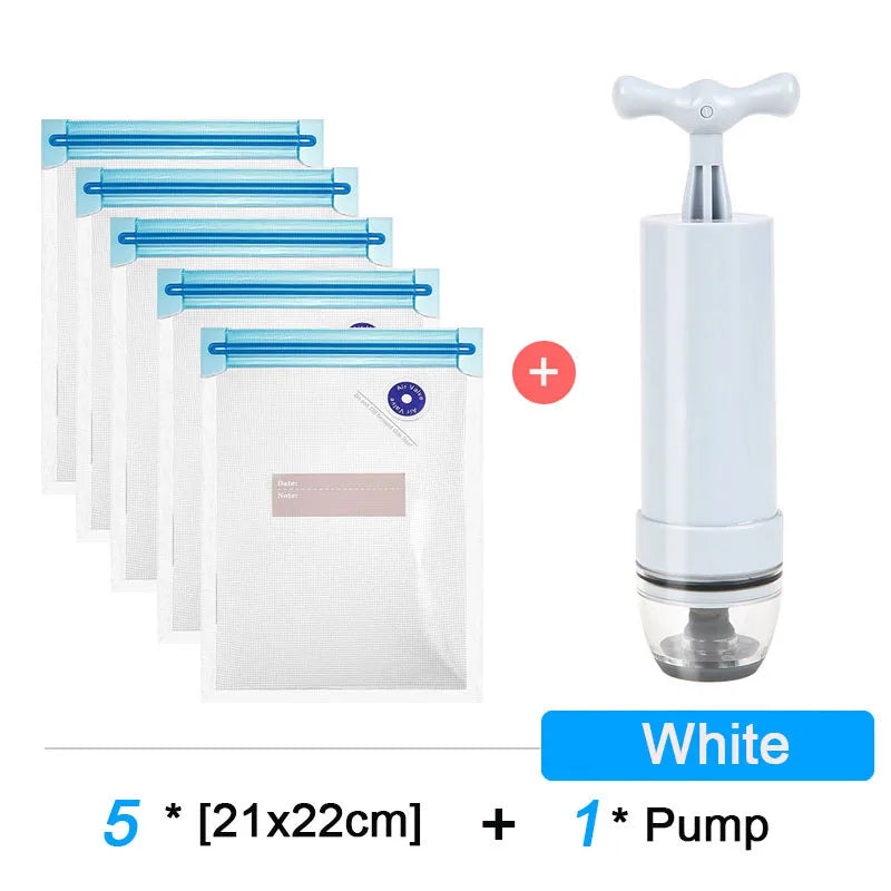 Sous Vide Vacuum Sealer Bags & Manual Pump – Reusable Food Saver Bags for Kitchen Food Storage
