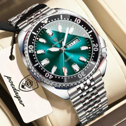 POEDAGAR Luxury Men's Quartz Watch – Date, Week, Luminous & Waterproof Stainless Steel
