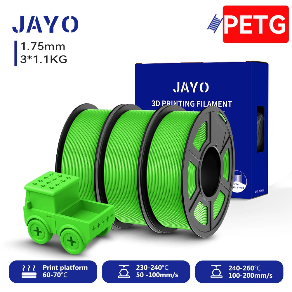 JAYO PETG/High Speed Matte PETG 3D Printing Filament 1.75MM Mix-Colors & No bubbles &Non-toxic For 3D Printer & Pen 3Rolls