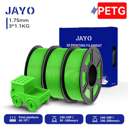 JAYO PETG/High Speed Matte PETG 3D Printing Filament 1.75MM Mix-Colors & No bubbles &Non-toxic For 3D Printer & Pen 3Rolls