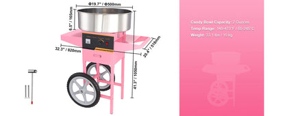 SucceBuy Electric Cotton Candy Machine with Cart | 1000W Commercial Floss Maker | Stainless Steel
