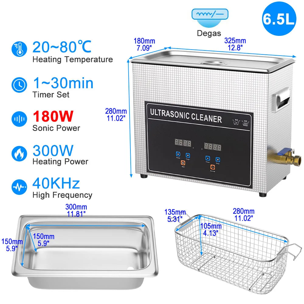 Ultrasonic Cleaner Bath 800ml–30L – Heated 35W–900W Portable Washing Machine, EU/UK/AU/US Plug