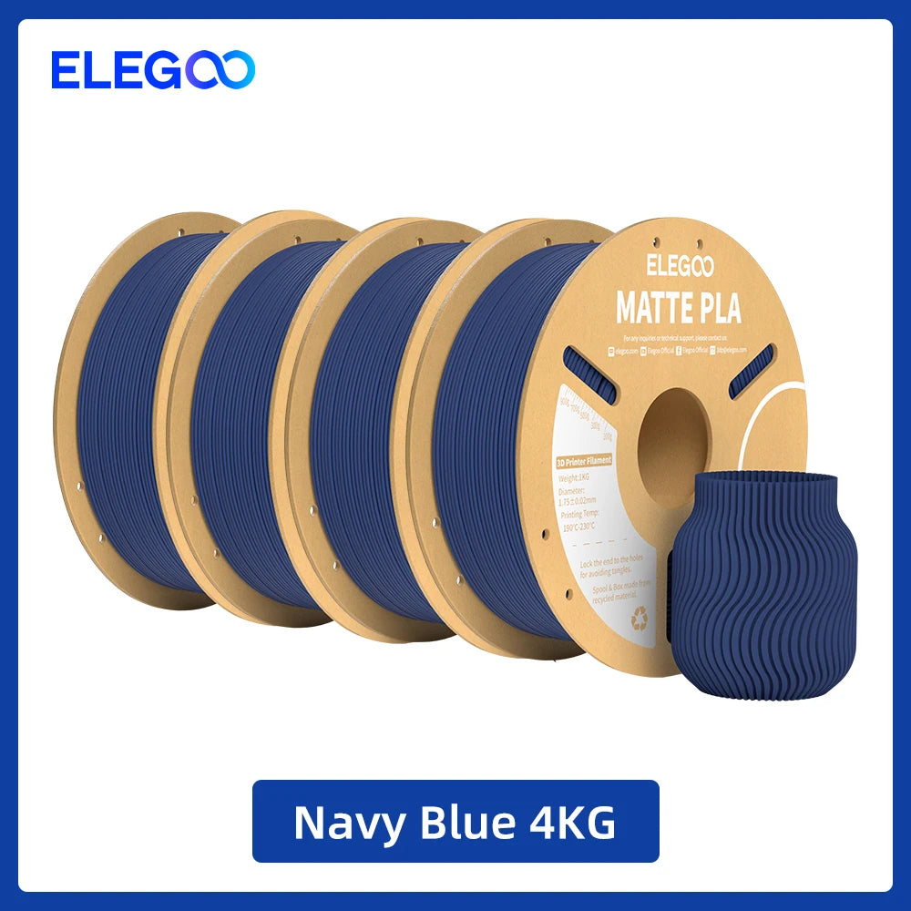 ELEGOO Matte PLA Filament 1.75mm 1KG – +/-0.02mm Accuracy, Cardboard Spool