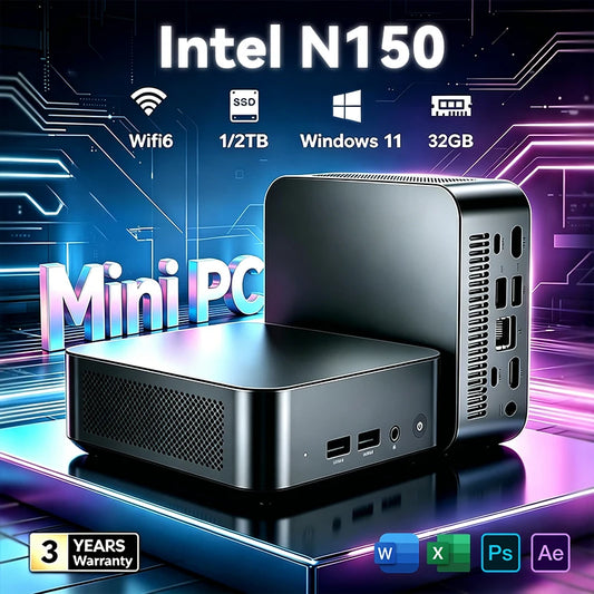 Mini PC Intel N150 – 16-32GB RAM, up to 2TB SSD, WiFi 6, BT 5.2, Windows 11 Pro