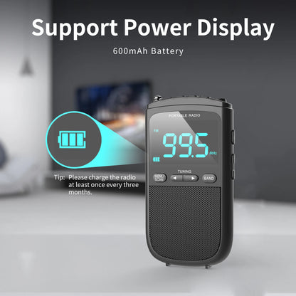 Mini AM/FM Portable Radio – Pocket Stereo Speaker, Rechargeable, Alarm Clock for Outdoor