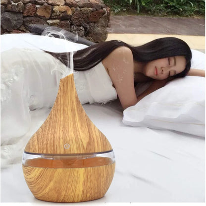 Portable Aroma Diffuser & Humidifier – 300ml, USB, 7-Color RGB Night Light | Light/Dark Wood, White