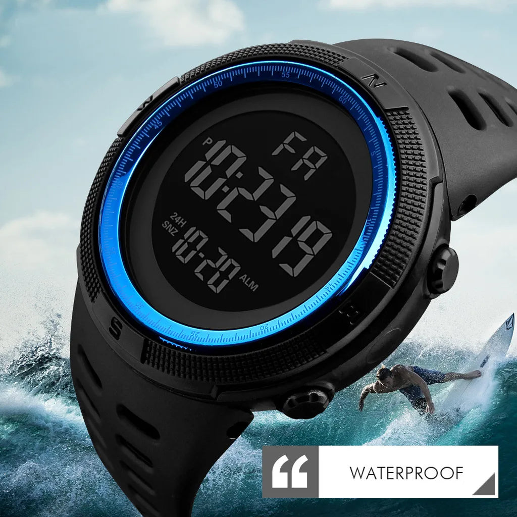 Military LED digital watch by R.E.D. Shopping featuring luminous display, multifunction sport design for men, teens, and kids.