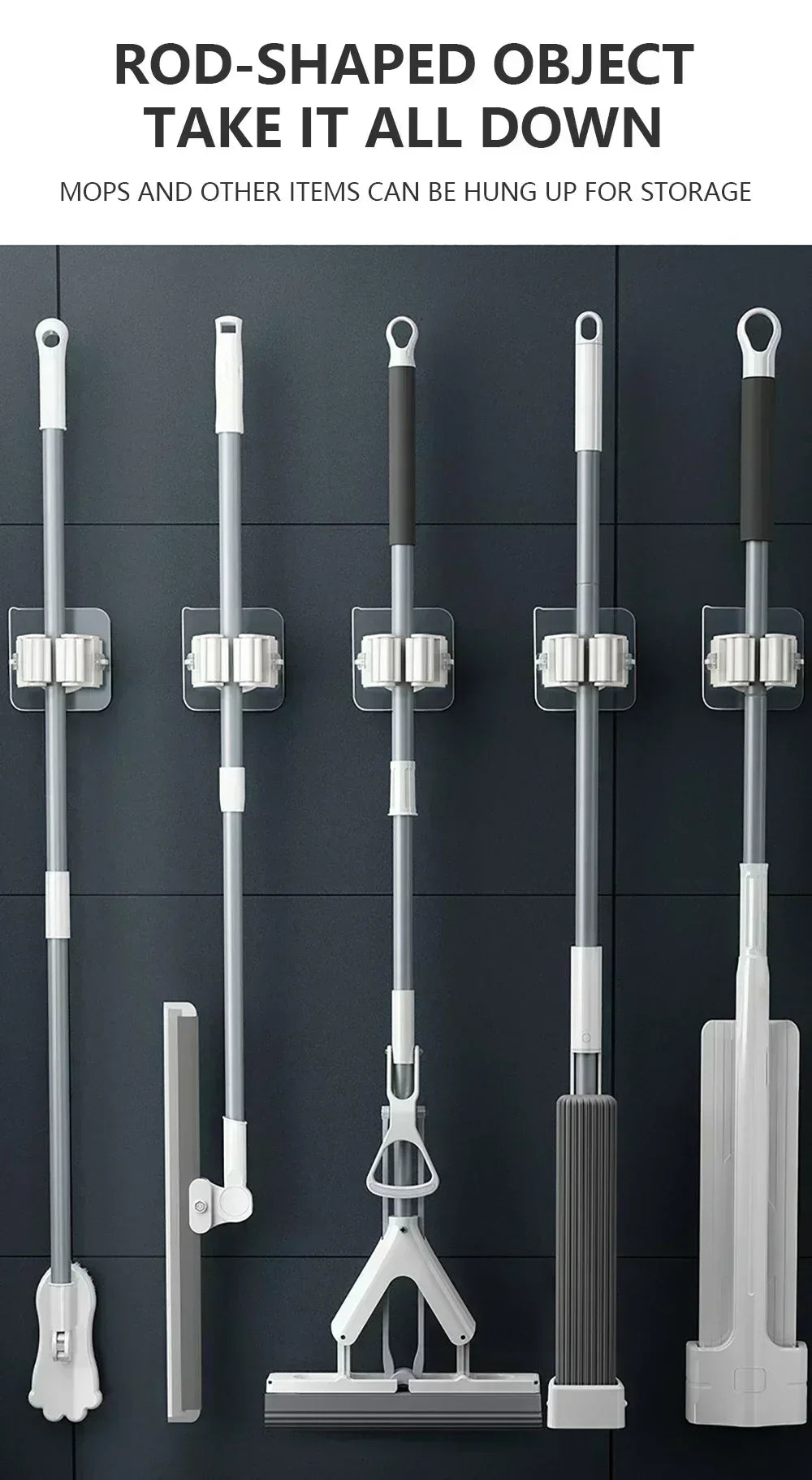 Self-Adhesive Mop & Broom Holder | Wall Mounted No-Drill Storage Hook