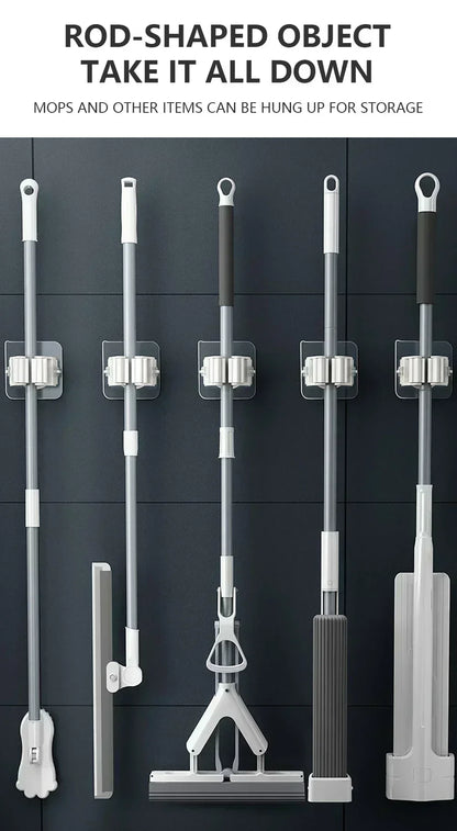 Self-Adhesive Mop & Broom Holder | Wall Mounted No-Drill Storage Hook