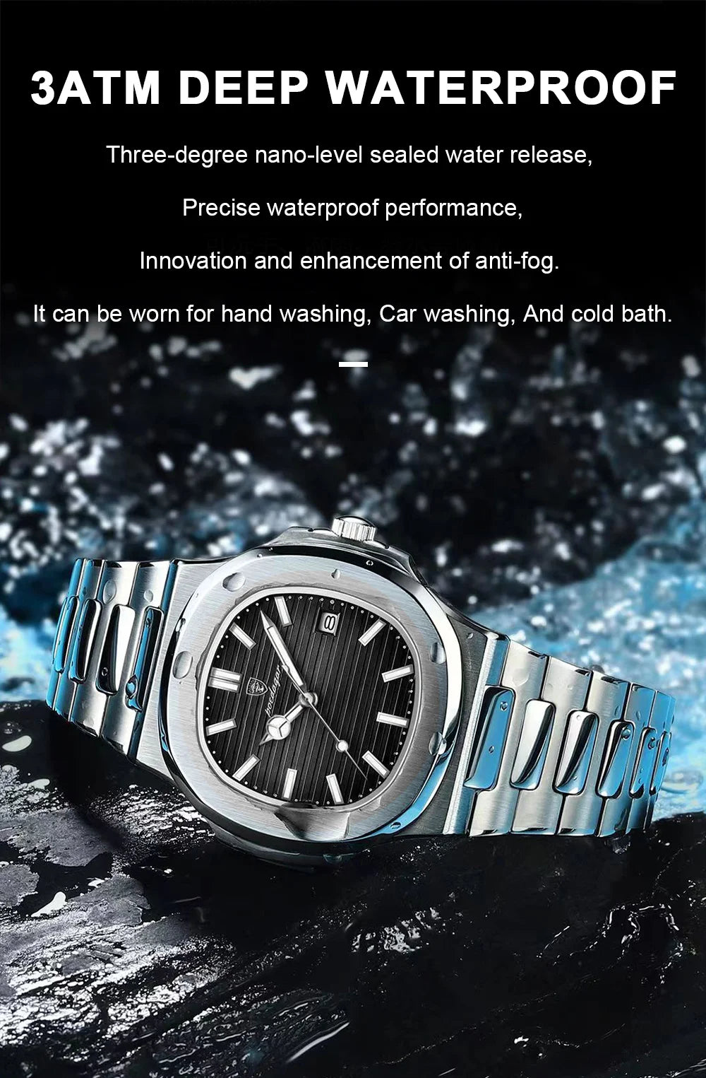 POEDAGAR Men's Luxury Sport Watch – Square Dial, Waterproof, Luminous, Date, Quartz