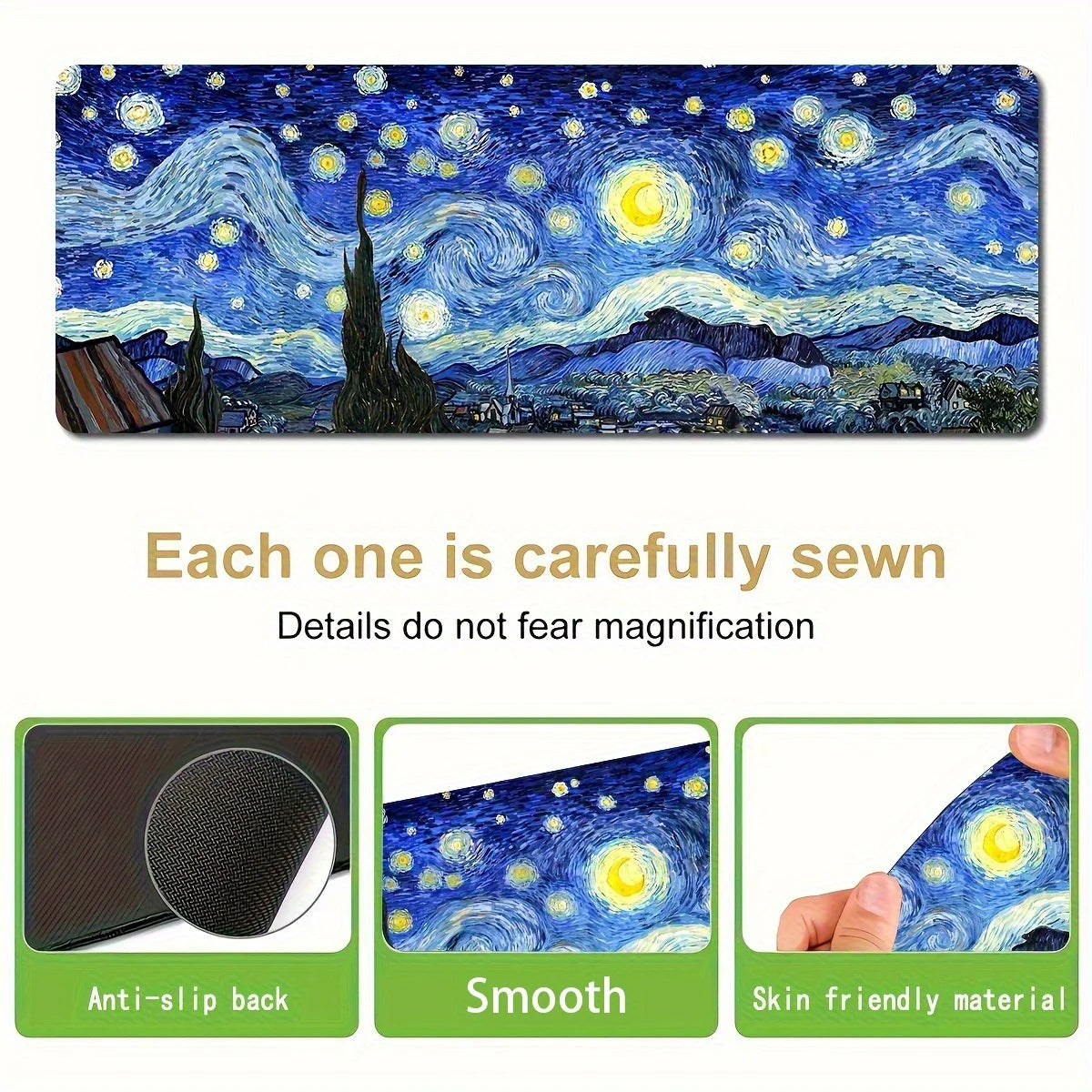 Van Gogh Starry Night XXL Extended Gaming Mouse Pad – Anti-Slip Desk Mat for Keyboard & Mouse