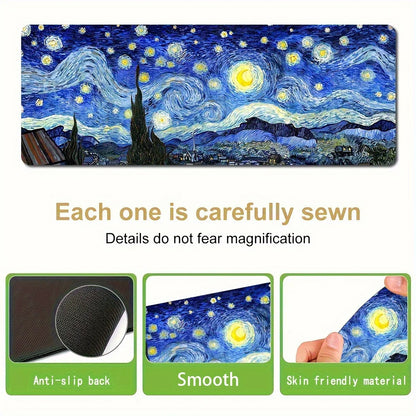 Van Gogh Starry Night XXL Extended Gaming Mouse Pad – Anti-Slip Desk Mat for Keyboard & Mouse
