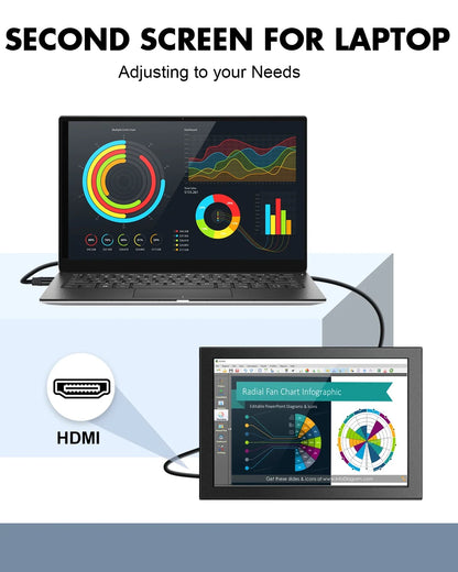 EYOYO 12" 2K QHD Monitor | 2560x1440 IPS | HDR400 | HDMI VGA | Built-in Speaker | Laptop PS4 Xbox