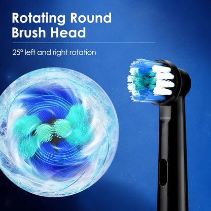 Round Rotating Electric Toothbrush – 5 Modes, 2 Timers, 4 Heads, Teeth Whitening