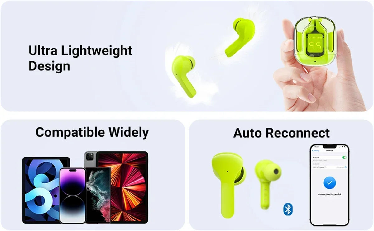 AEDG Air 31 Transparent Crystal TWS Wireless Earbuds – ENC Noise Cancelling, Gaming Mode, Dual Driver