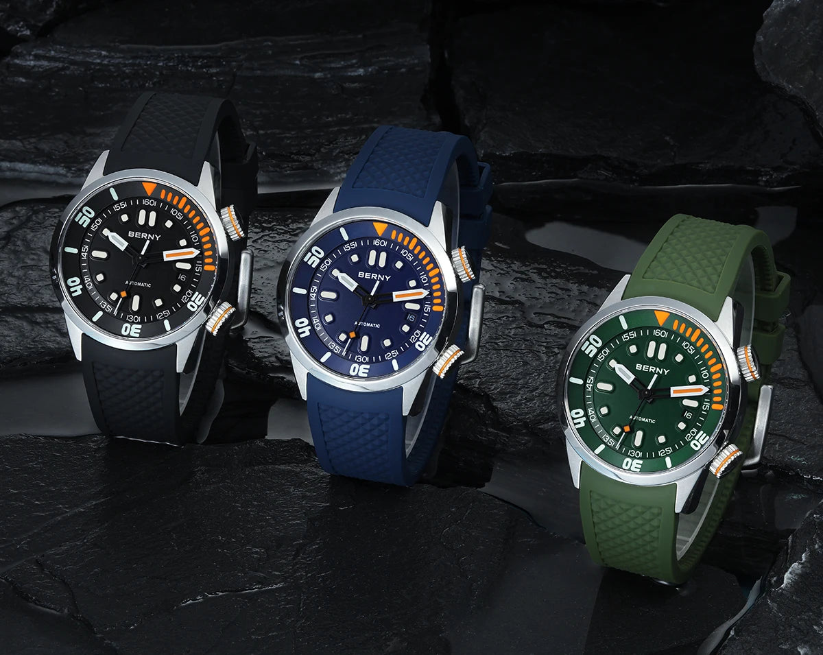 BERNY Automatic Dive Watch – Sapphire Crystal, 200M Water Resistant, NH35 Movement