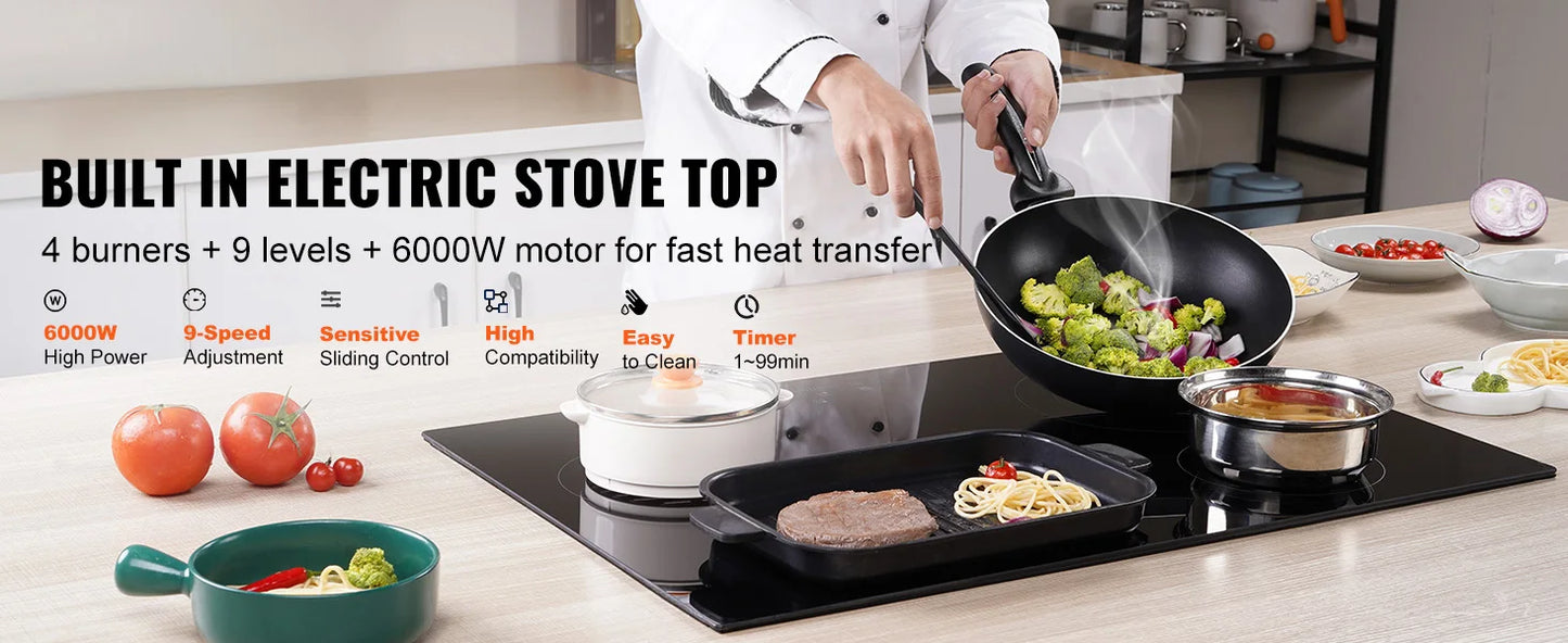 SucceBuy Built-in Induction Cooktop 2/4/5 Burners | 12/24/30in Ceramic Glass, Household & Commercial