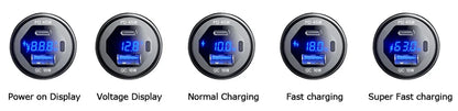 63W Aluminum USB-C Car Charger Socket – PD & QC3.0 Dual Port, 12V/24V for Car, Boat & Motorcycle