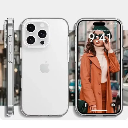 Clear ultra-thin TPU iPhone case by R.E.D. Shopping, showing the transparent protective cover fitted on a smartphone.