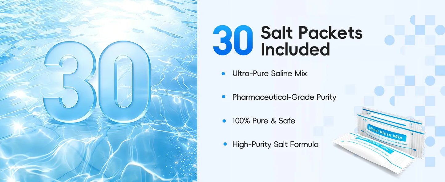 Self-Cleaning Nasal Irrigator & Water Flosser Combo | 30 Sinus Salt Packets | Auto Waste Collection