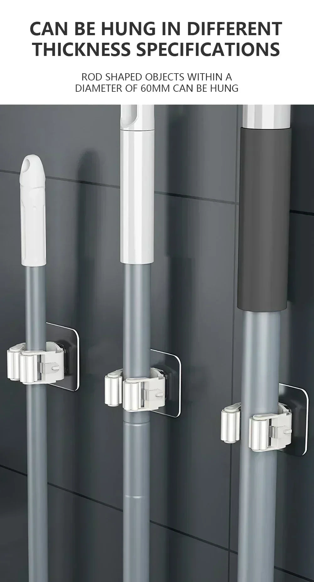 Self-Adhesive Mop & Broom Holder | Wall Mounted No-Drill Storage Hook